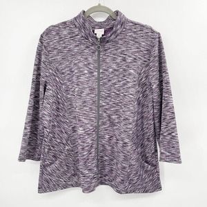 CHICO’S Weekends Zip-Front Spacedye Jacket Sweater Purple Size XL(3).